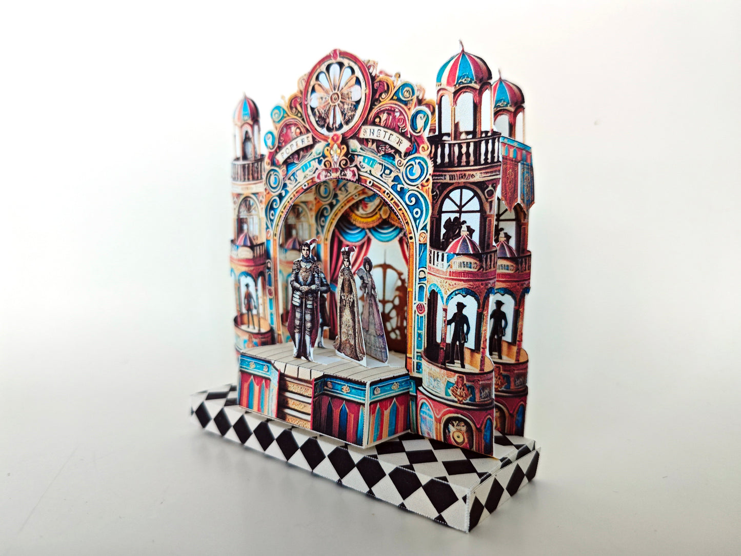 Pick Scene Castle paper theater stand, creative background, miniature kit, King, Queen, Knight and singer