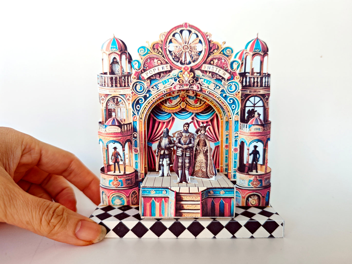 Pick Scene Castle paper theater stand, creative background, miniature kit, King, Queen, Knight and singer