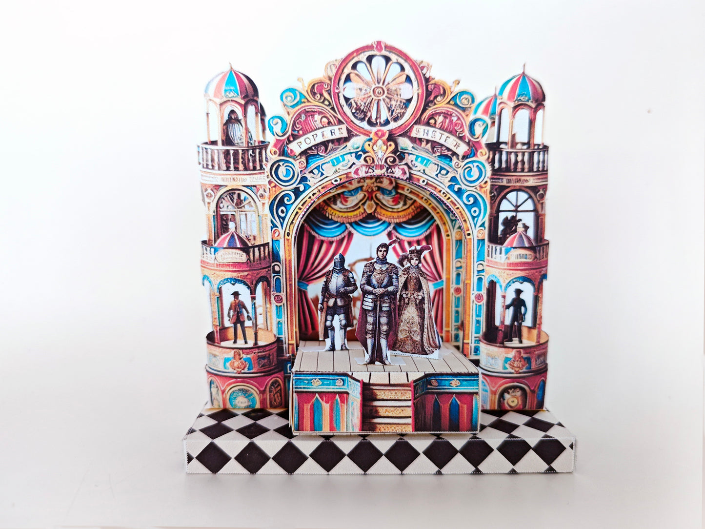 Pick Scene Castle paper theater stand, creative background, miniature kit, King, Queen, Knight and singer