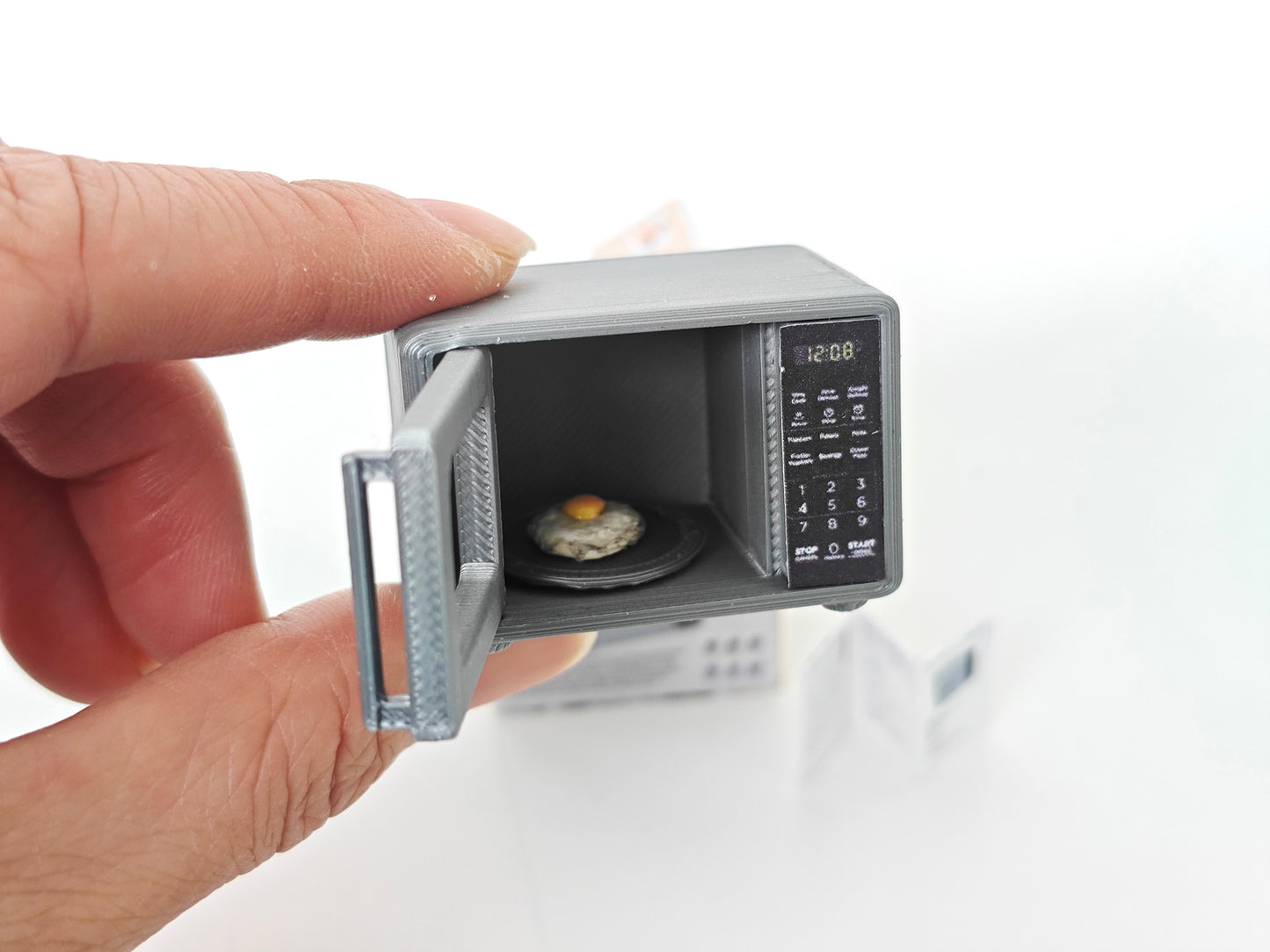 3D printing STL - 1:12 openable Microwave plus box and Manuel, mini cookware, mini pot, kitchen, applicants, cooking scene