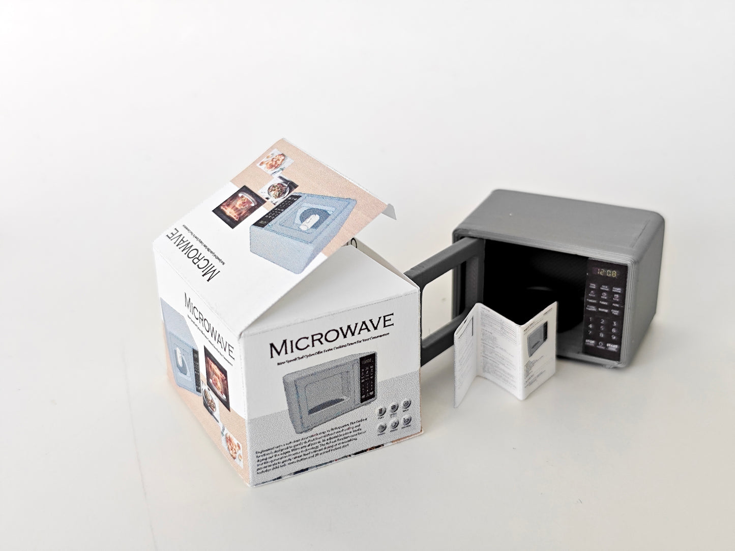 3D printing STL - 1:12 openable Microwave plus box and Manuel, mini cookware, mini pot, kitchen, applicants, cooking scene