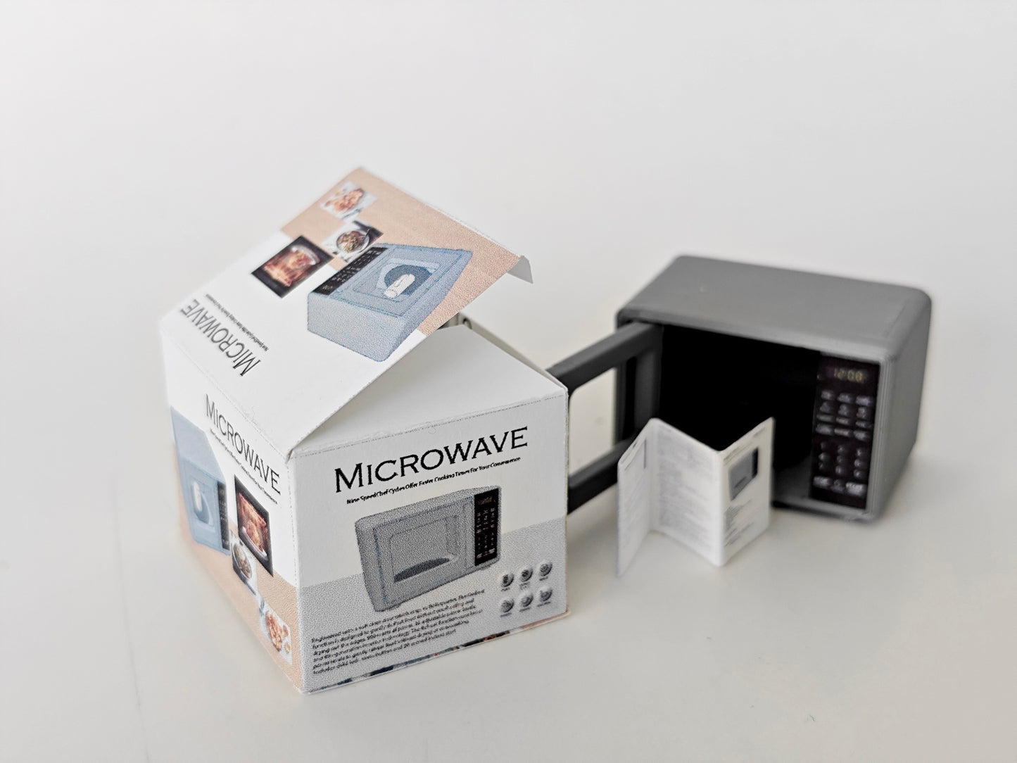 3D printing STL - 1:12 openable Microwave plus box and Manuel, mini cookware, mini pot, kitchen, applicants, cooking scene