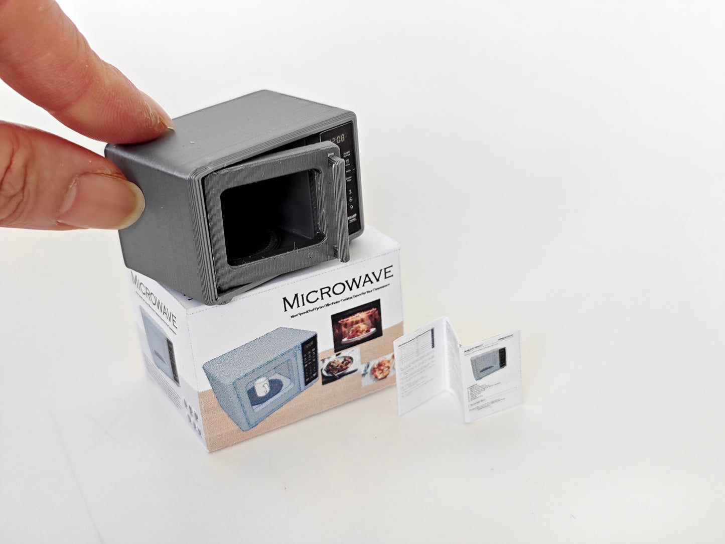 3D printing STL - 1:12 openable Microwave plus box and Manuel, mini cookware, mini pot, kitchen, applicants, cooking scene