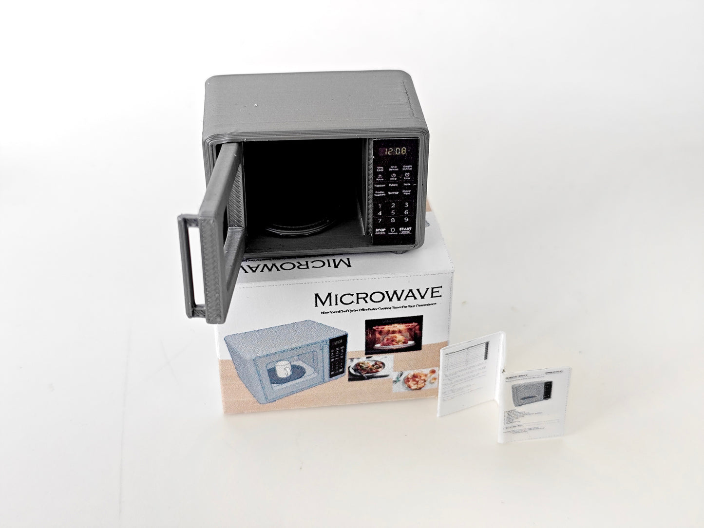 3D printing STL - 1:12 openable Microwave plus box and Manuel, mini cookware, mini pot, kitchen, applicants, cooking scene