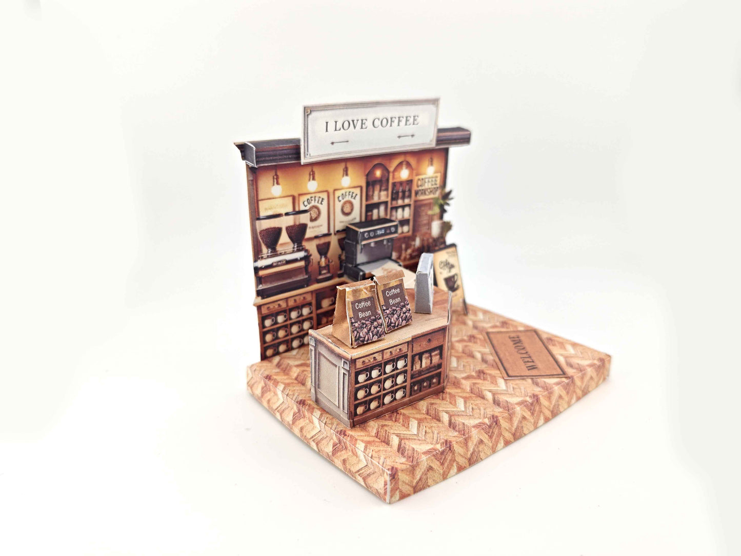 I love Coffee DIY miniature kit, backdrop, diorama, arts, design, mini kitchen, mini cafe, art & craft hobby, craft kit