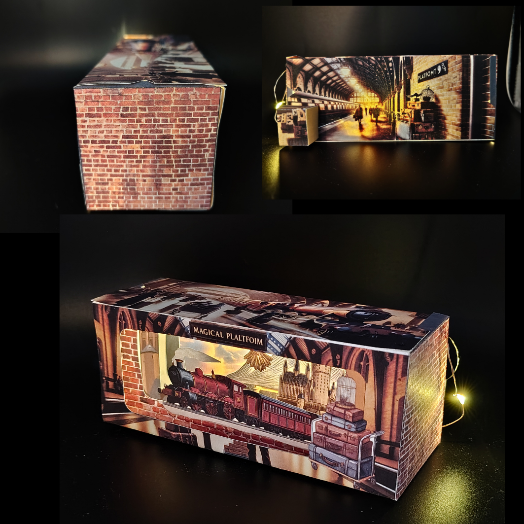 Magical Platform horizontal book nook kit: Foldable Paper Diorama (PDF & PNG Templates)