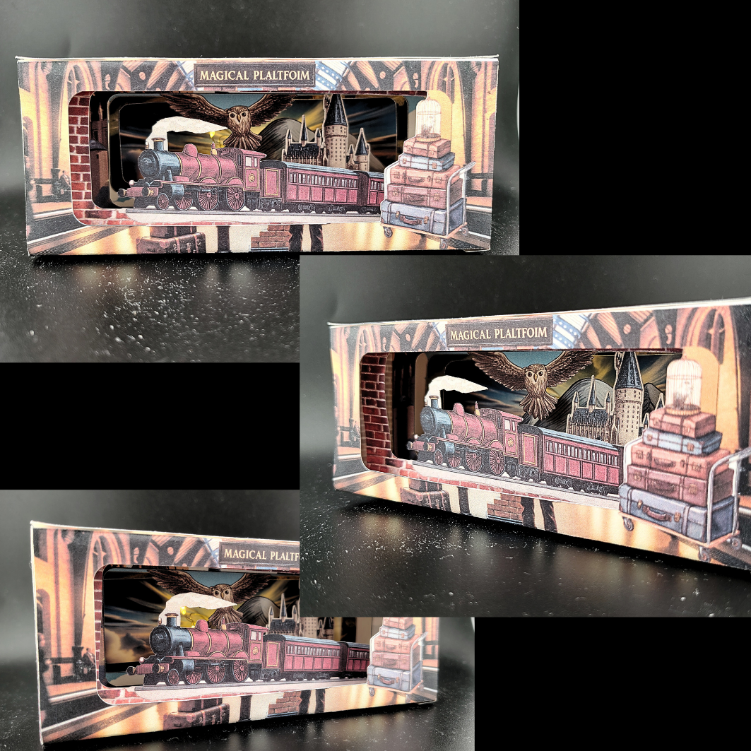 Magical Platform horizontal book nook kit: Foldable Paper Diorama (PDF & PNG Templates)