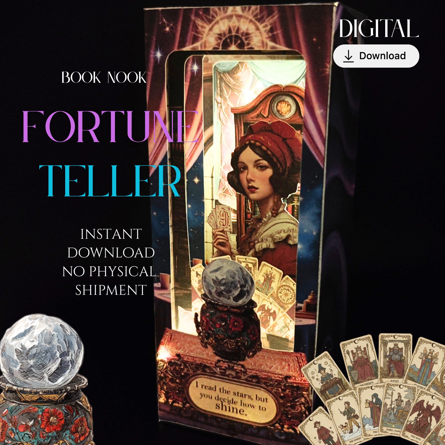 Fortune teller BookNook Kit: Paper Diorama Template (PDF & PNG for Cricut)