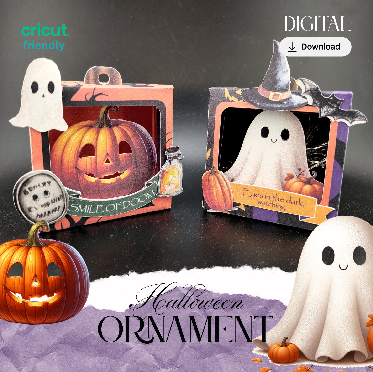 Halloween light-up ornament box DIY craft kit with spooky glowing design
