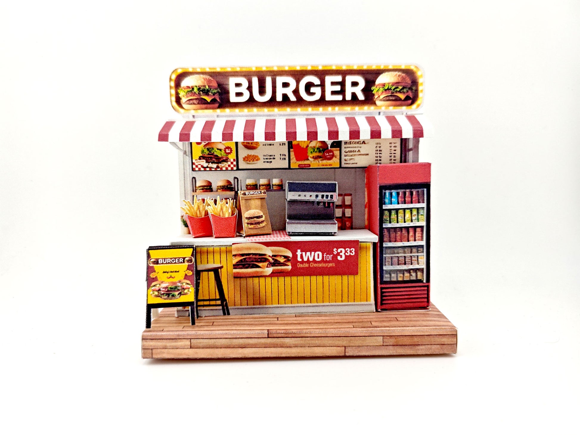 Miniature Burger Shop Craft Kit: 3-Inch Dollhouse Scene (DIY Printable), mini food, mini burger and fries