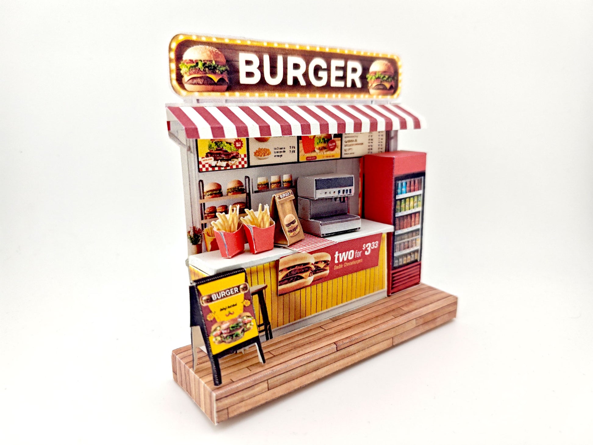 Miniature Burger Shop Craft Kit: 3-Inch Dollhouse Scene (DIY Printable), mini food, mini burger and fries