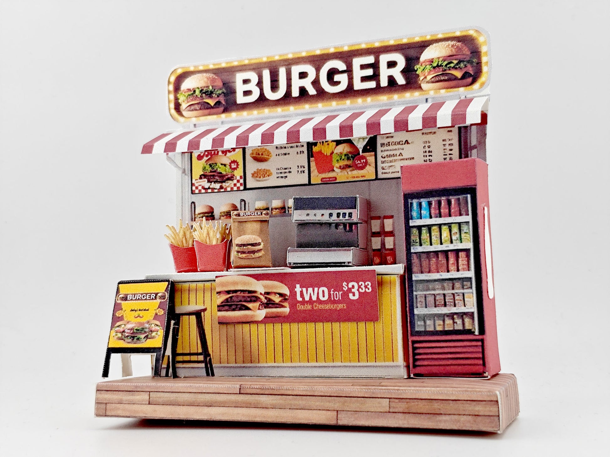 Miniature Burger Shop Craft Kit: 3-Inch Dollhouse Scene (DIY Printable), mini food, mini burger and fries