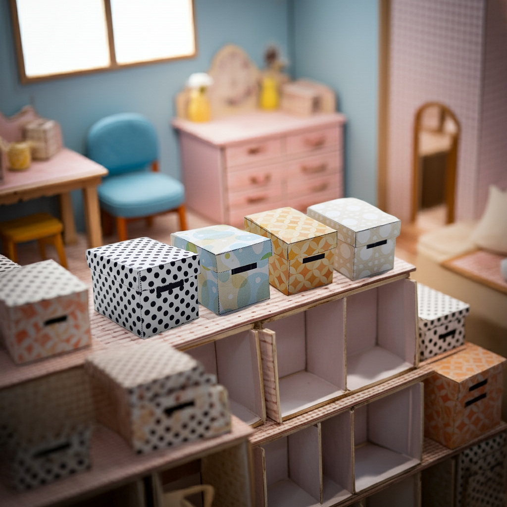 1:12 Dollhouse Organization Boxes — 4 Styles of Mini Storage for Tiny Rooms & Shelves