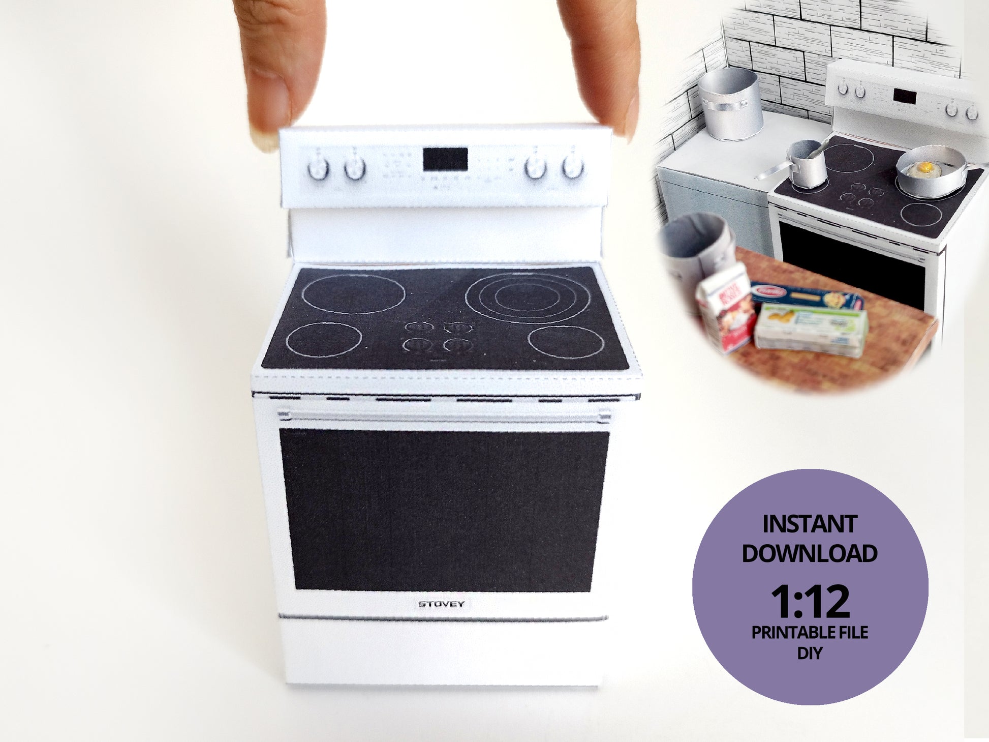 1:12 Kitchen Stove - Printable Dollhouse furniture, DIY, printable miniature template