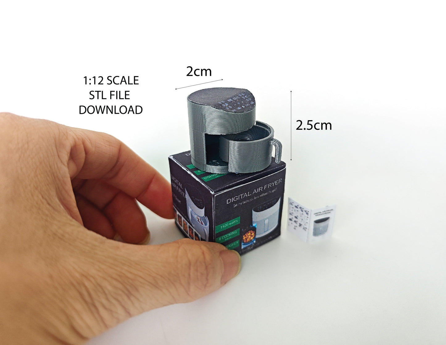 3D printing STL - 1:12 mini Air fryer plus box and Manuel, mini cookware, miniatures, kitchen applicants, mini cooking, real cook
