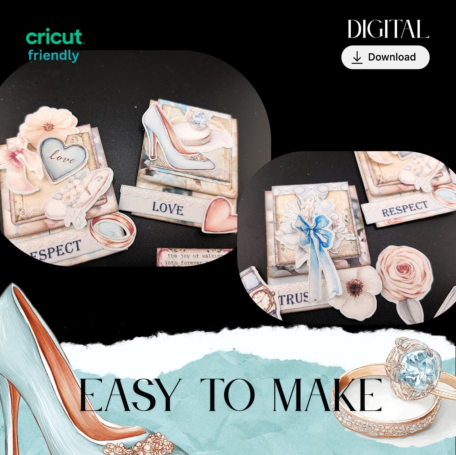 Bridal Shower Bookmark Clipart — DIY Printable Ephemera with “Embrace the Friendship” Design