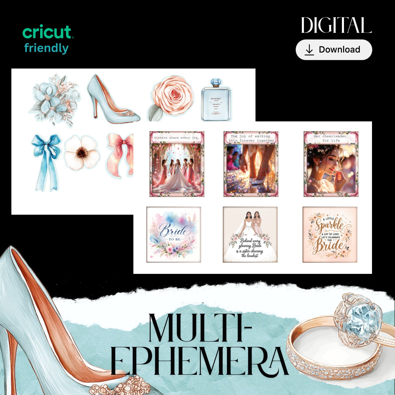 Bridal Shower Bookmark Clipart — DIY Printable Ephemera with “Embrace the Friendship” Design