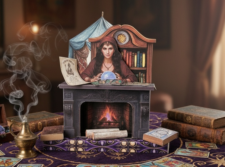 Fortune teller fireplace stand, papercraft DIY Miniature Kit (Instant Download)