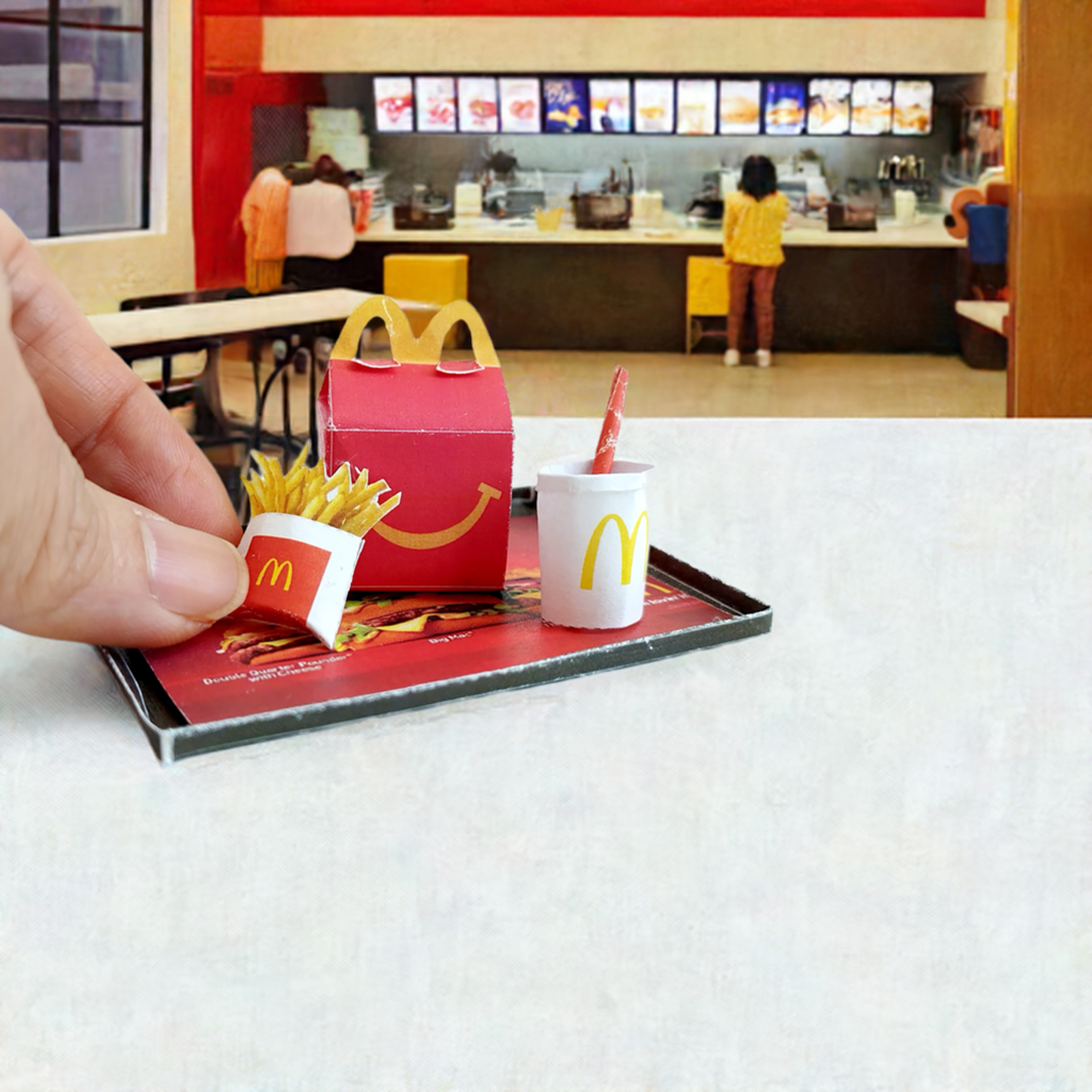 10 pieces McDonald's Meal and Happy Meal Set - Printable Dollhouse Mcdonald Fast Food for doll - Burger, Fries, DIY,