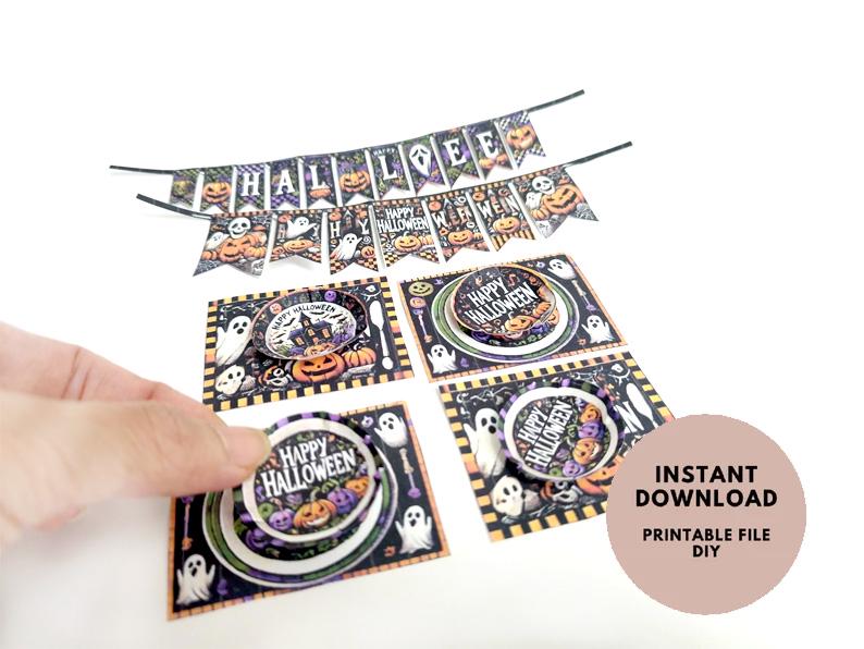 1:6 Halloween banners, plates, plate mats for 1:6 dollhouse Halloween party or dinner