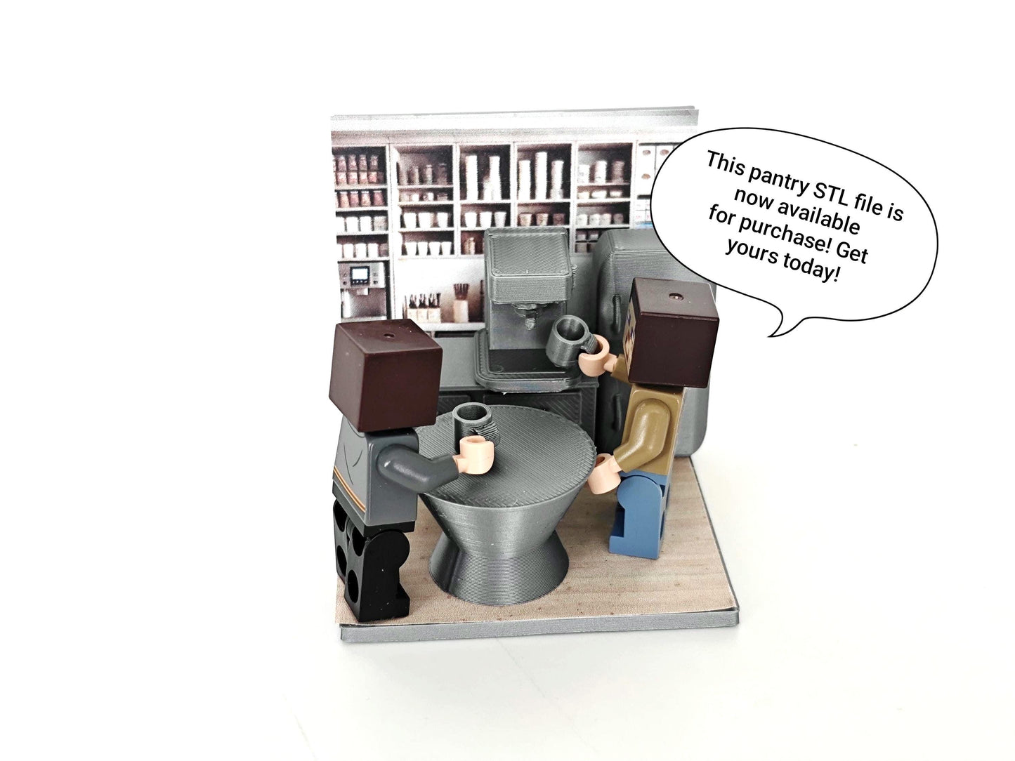 MINI FIGUAR Office Pantry for Lego men, a miniature office kitchen & pantry, perfect for creating the ultimate spot to brew gossip, Lego Accessories, STL Printable 3D