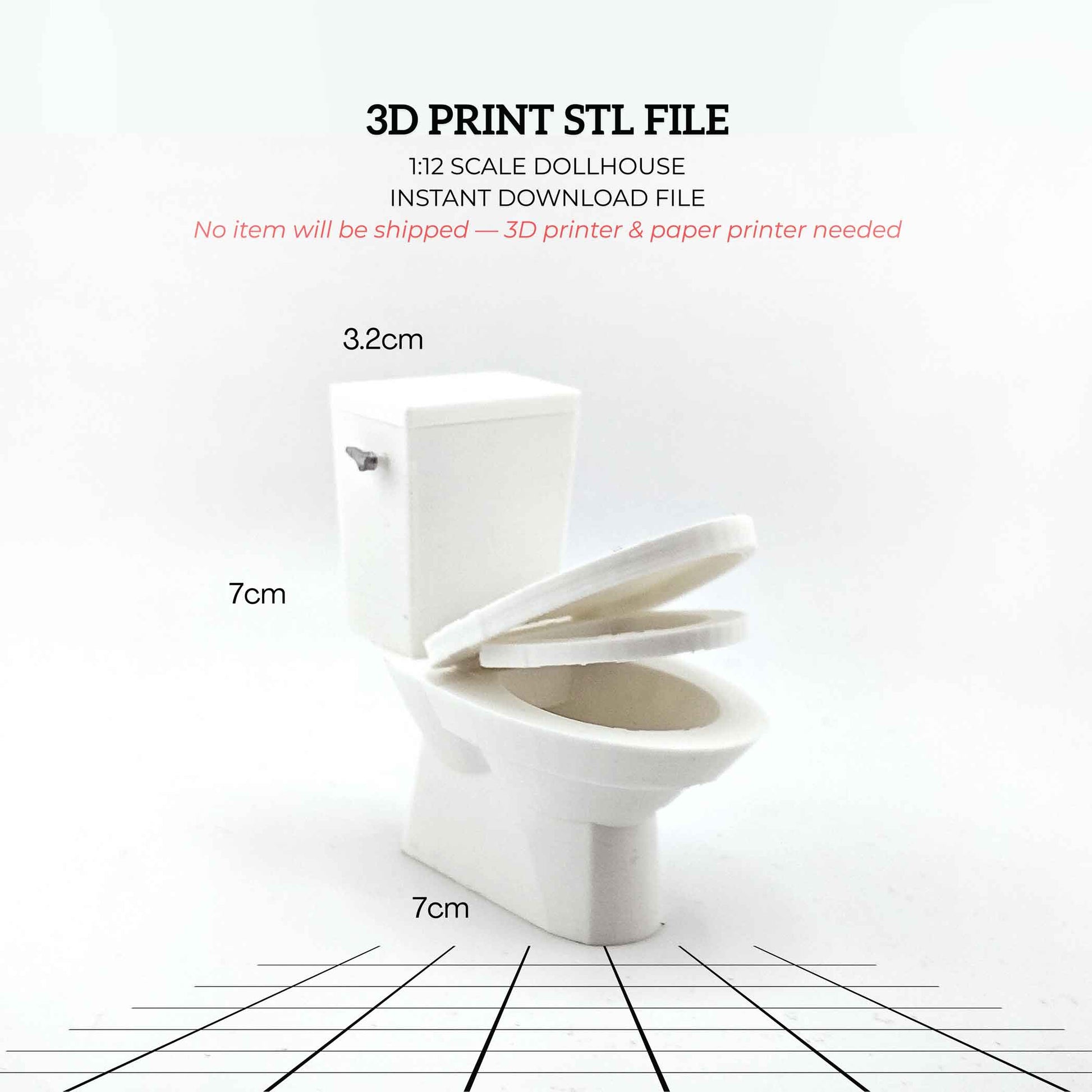 1:12 Toilet Seat STL File | Dollhouse Bathroom, Washroom & Restroom Miniature Diorama