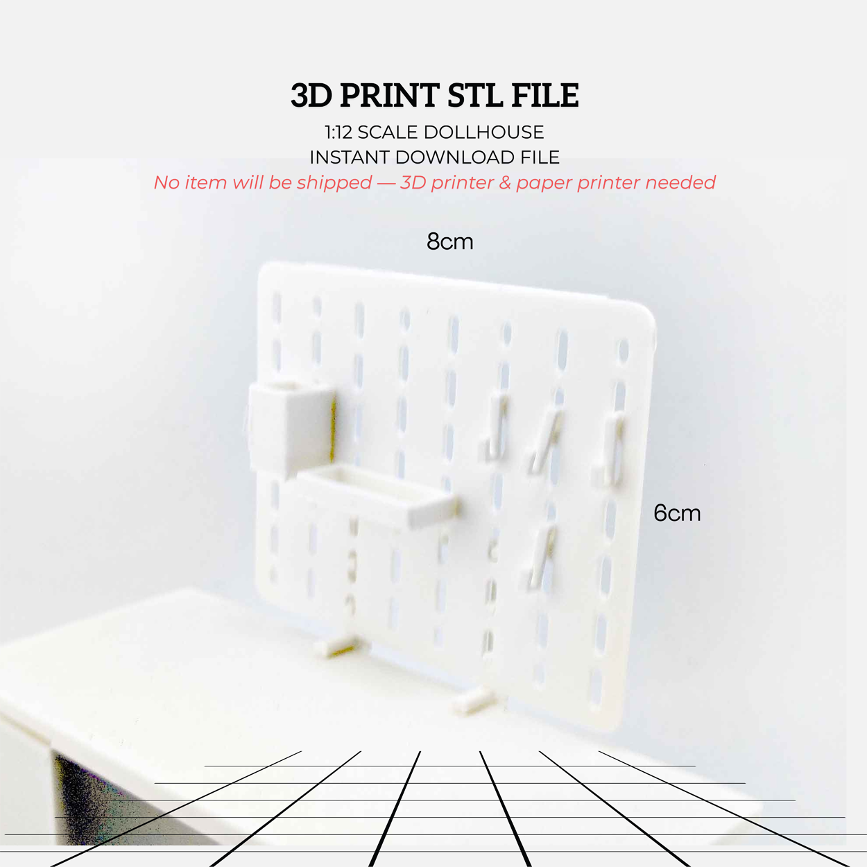 11:12 Miniature Pegboard Combination STL File — Dollhouse Office Equipment with Printable Accessories for Diorama Display