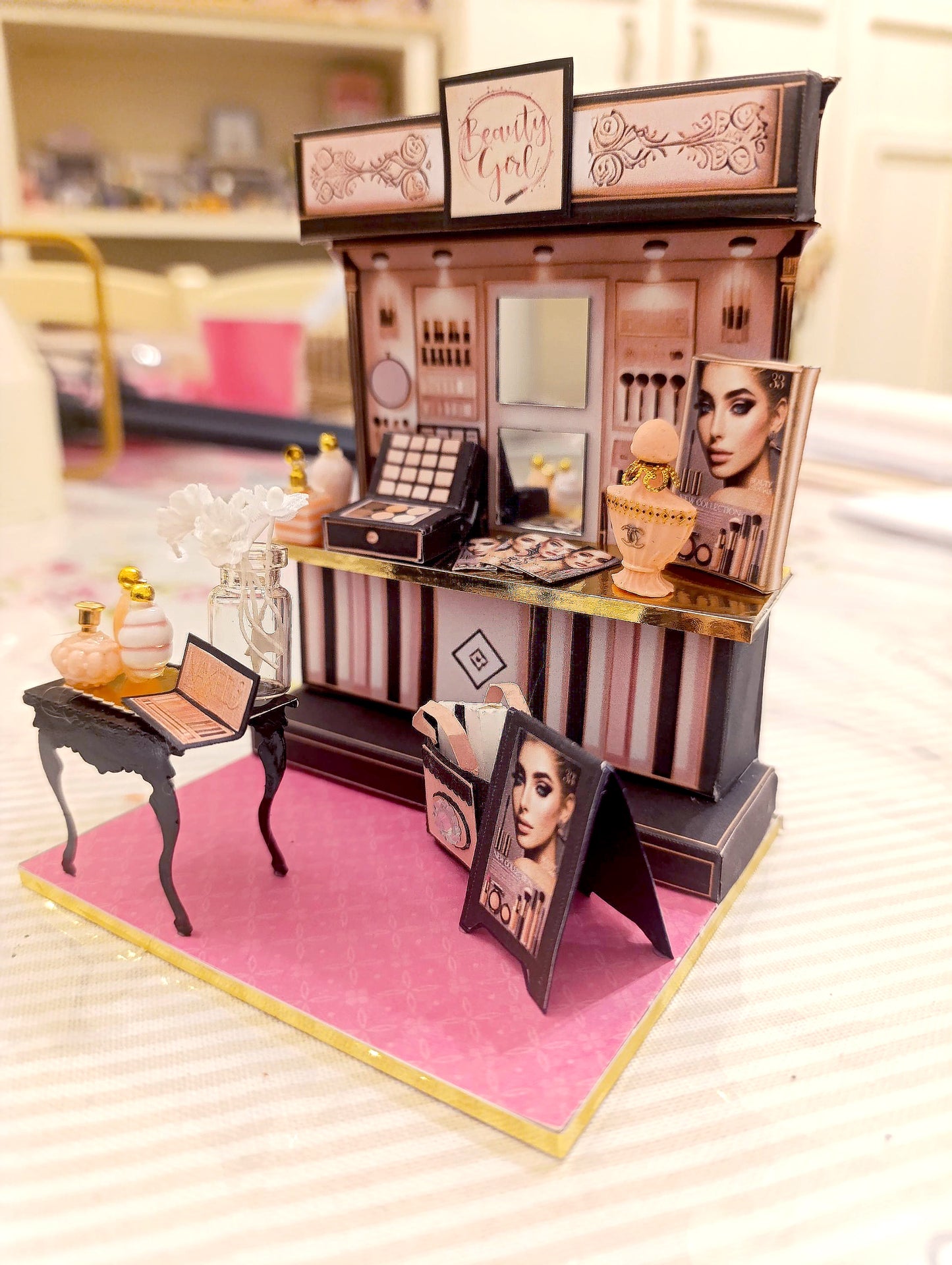 Make up Counter, DIY miniature scenery kit, make up box, poster