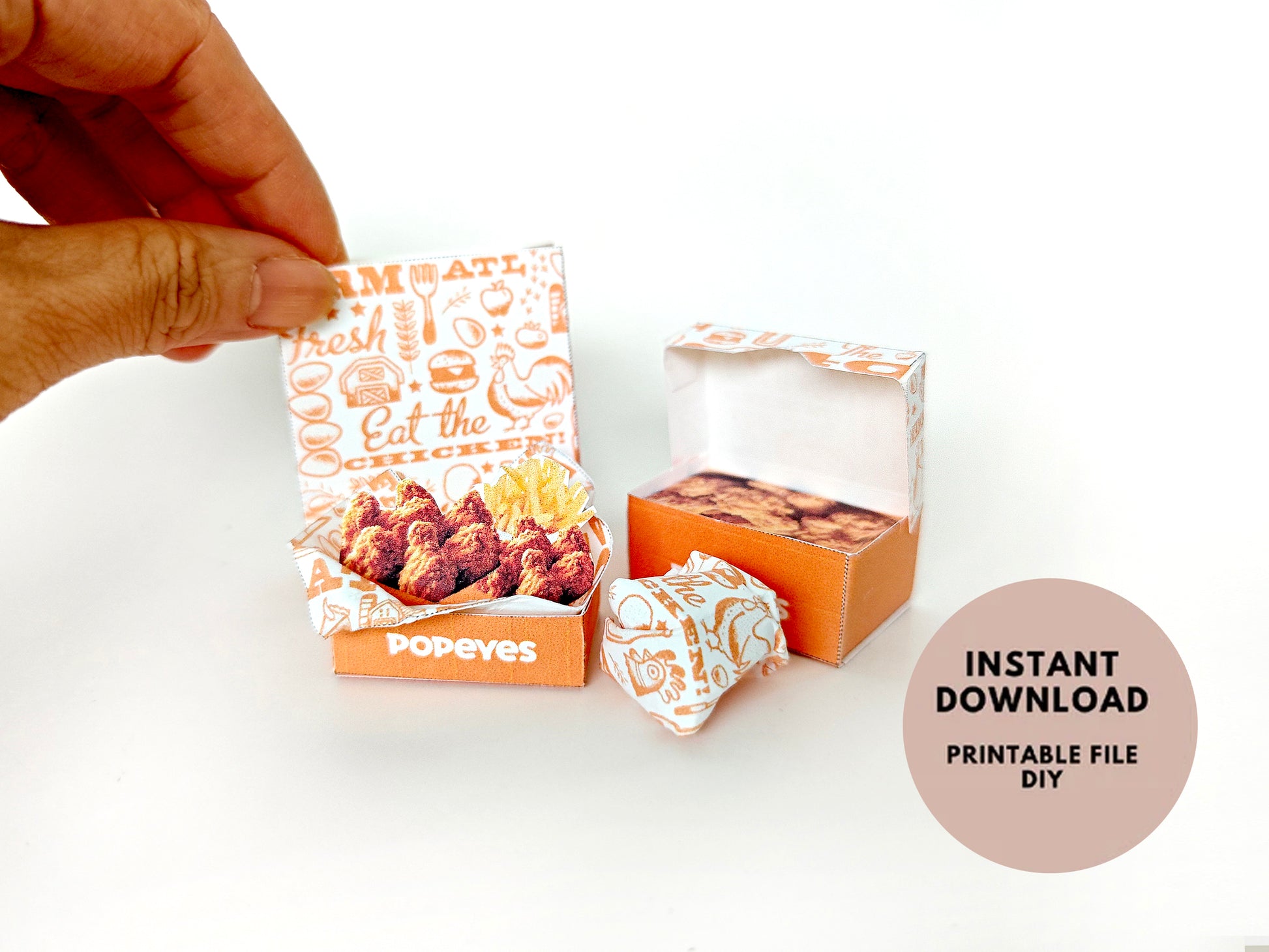 4 pieces Deep Fried Chicken Meal - Printable Dollhouse Fast Food for doll - fried chicken , DIY, yearly ornament