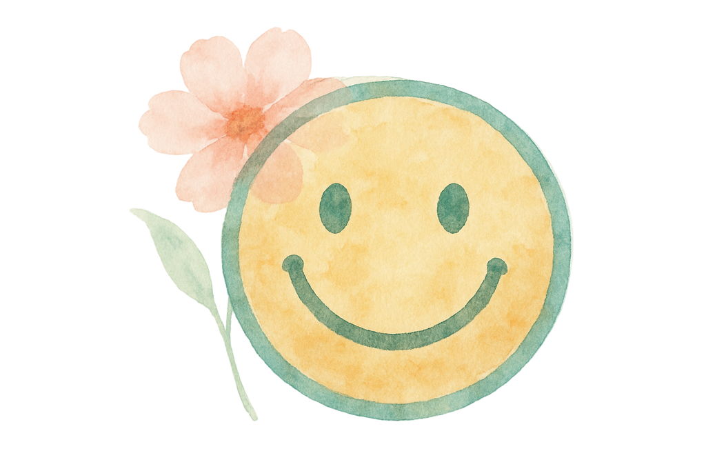 satisfy icon, water print style, in a white background, flower behind the icon