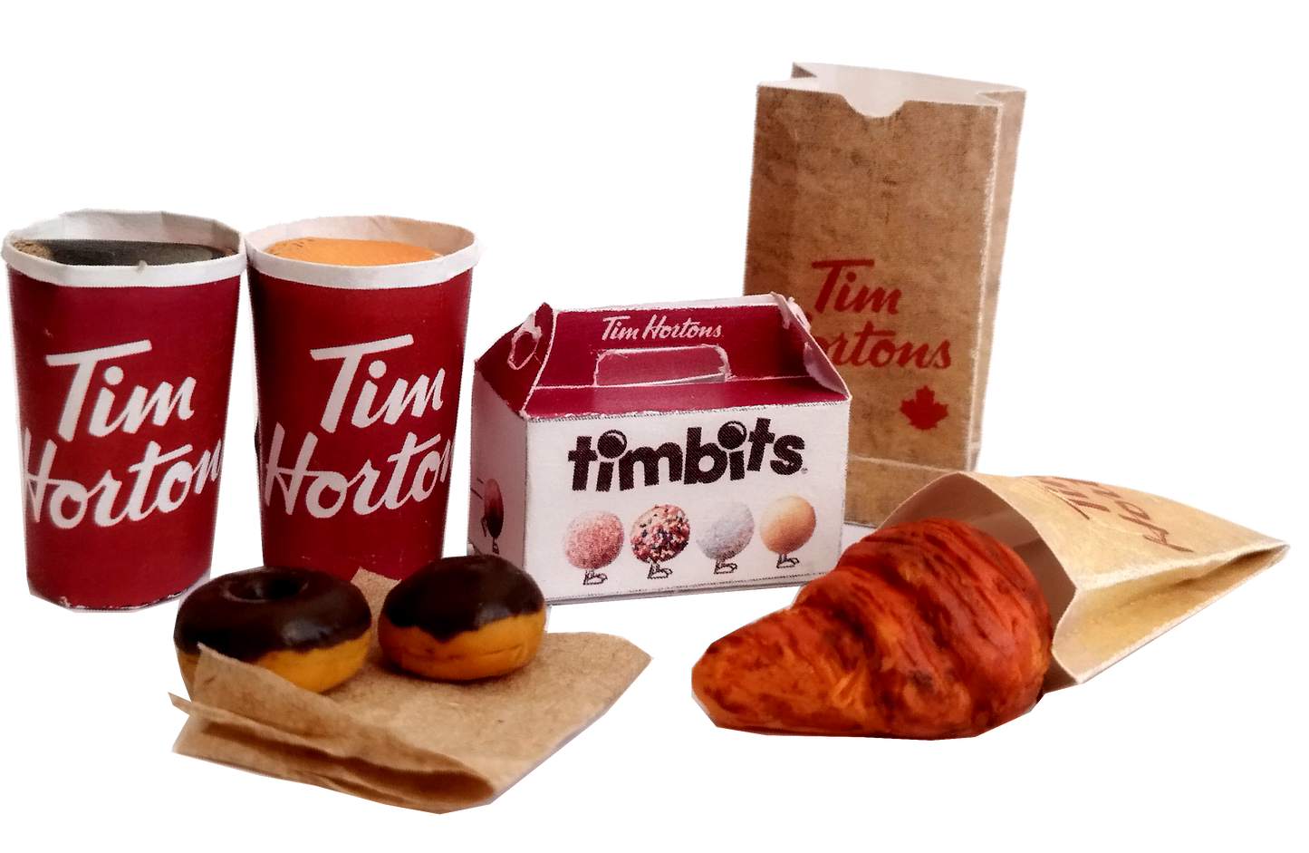 5 pieces Mini Tim Hortons-Inspired Meal Set for Dollhouses - Printable Mini Food Items, printable miniature template