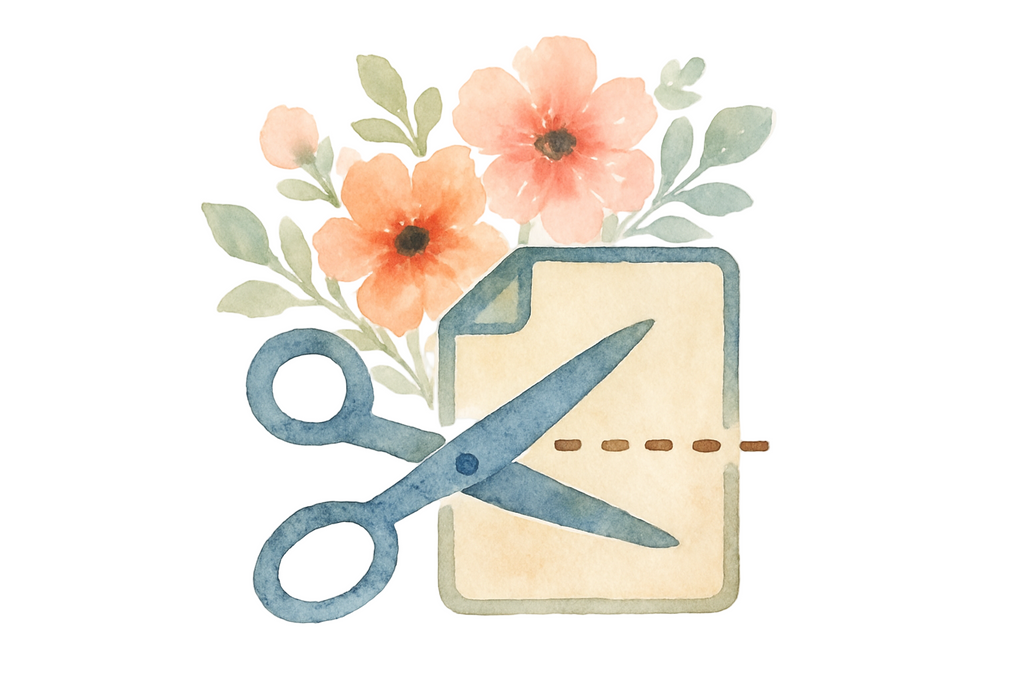 use a scissor cut a paper icon, water print style, in a white background, some flower behind the icon.