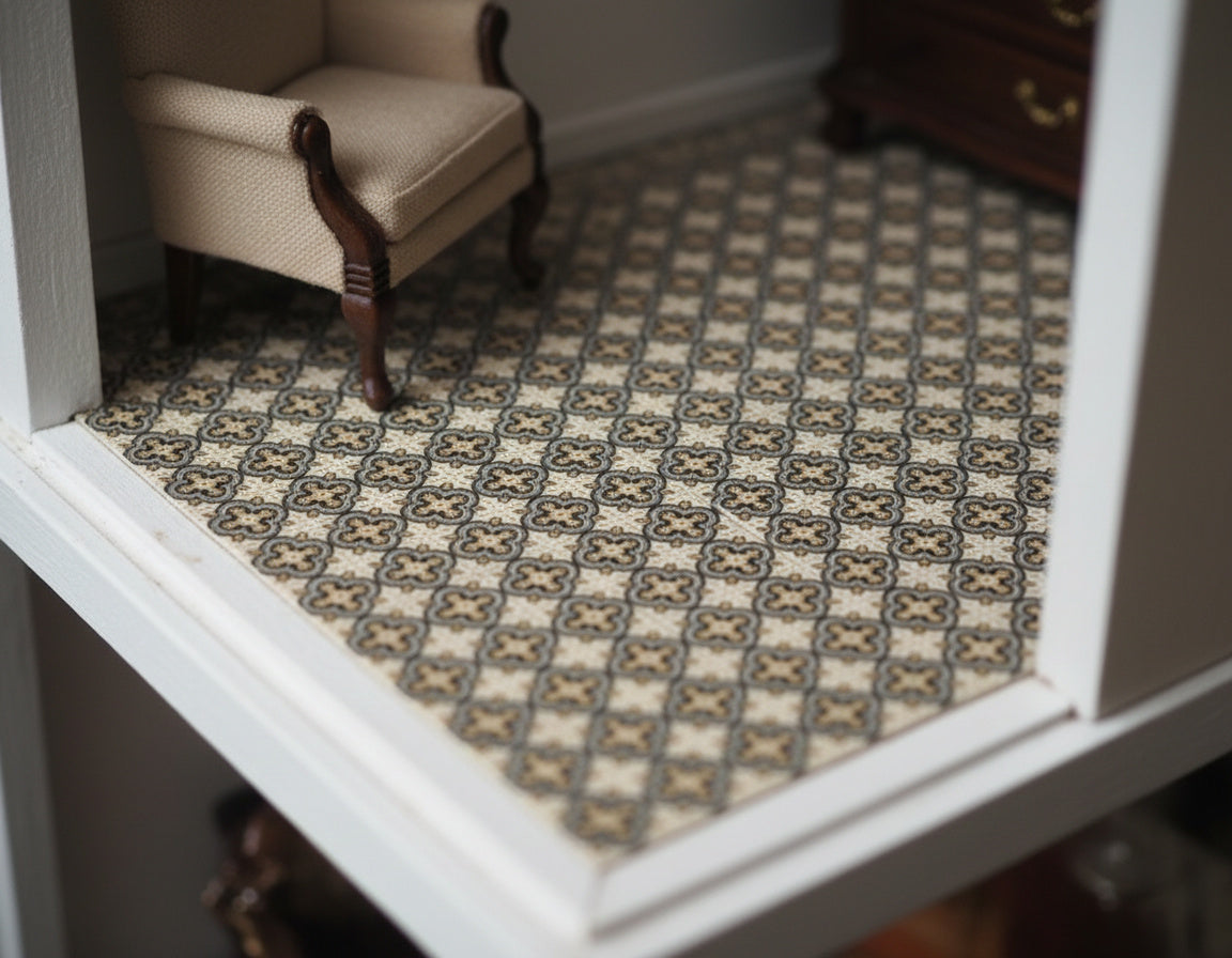 1:12 Printable Seamless Floor Tiles — 15×15 mm tiles size Vintage Pattern in Warm Tones (Dollhouse Flooring, Digital Download)