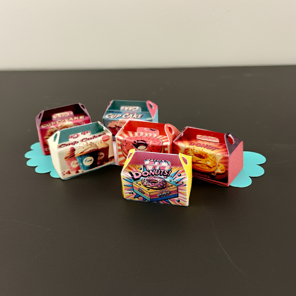 Baking Donut box and Cup Cake box, 6 styles colorful diorama  for 1:12 Dollhouse accessories and food perfect decoration