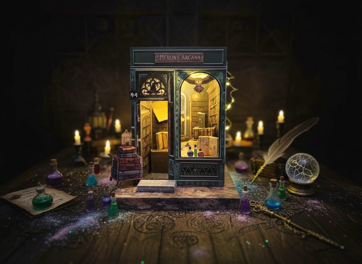 Enchanted Wizard Library - Merlin's Arcana Miniature House Craft Kit ( Printable Fantasy Diorama, Digital Download )