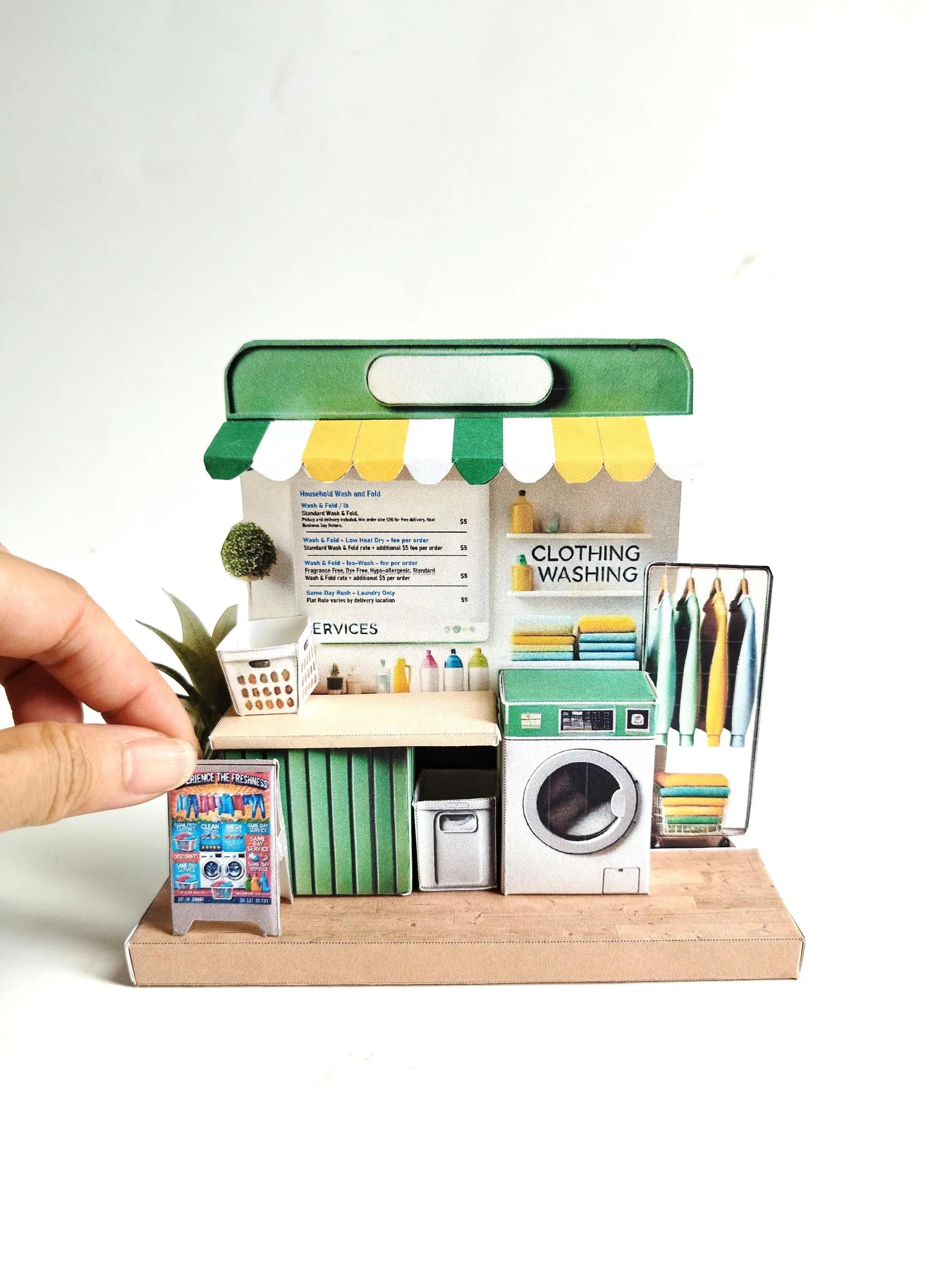 Laundry Shop 3D stand,,clothes washer, dirty clothes basket, washing machine,miniature scenery kit, gift, miniature models