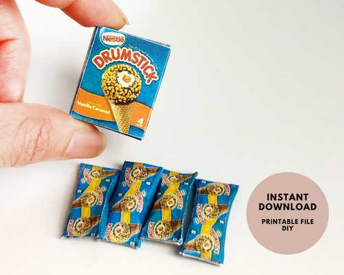 1 6 Scale,  Ice Cream Set for Dollhouses - Printable Mini Snack Items for Supermarket Scenes and Kitchen Play