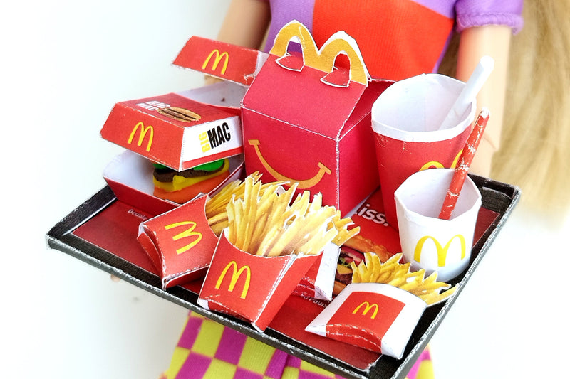 10 pieces McDonald's Meal and Happy Meal Set - Printable Fast Food for 1:6 doll