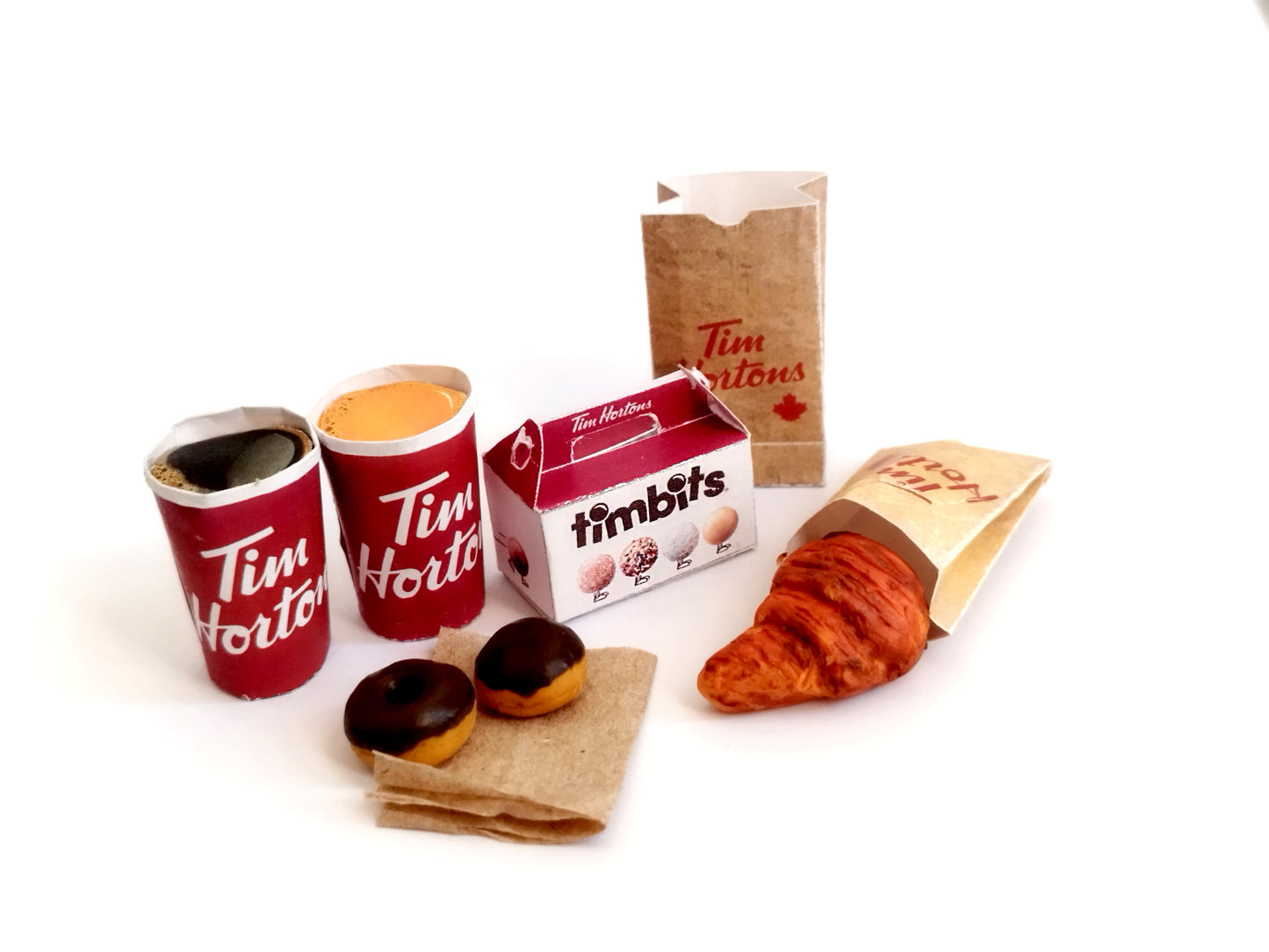 5 pieces Mini Tim Hortons-Inspired Meal Set for Dollhouses - Printable Mini Food Items, printable miniature template