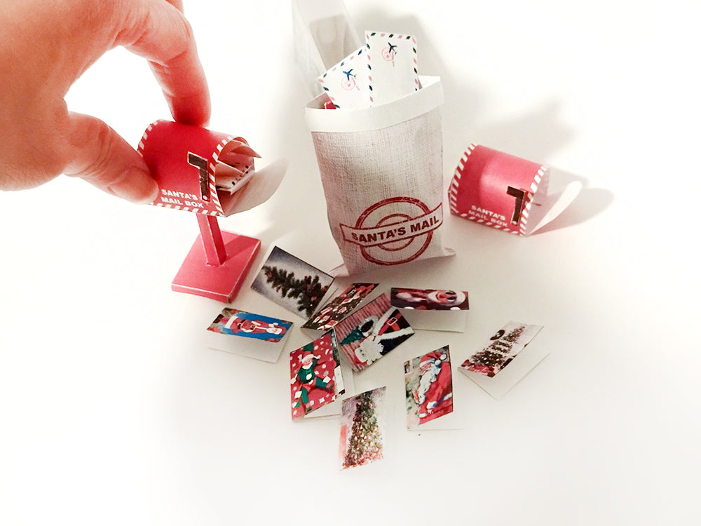 1:12 Santa Mail Set — 10 Christmas Cards, 7 Envelopes & Mini Mailbox (Printable)