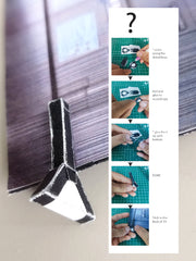 Step-by-step instructions for assembling a black and white miniature paper TV stand.