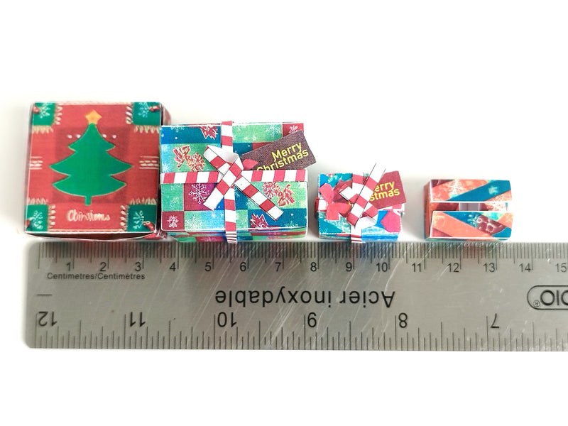 1:6 scale Christmas wrapping bags set with 8 colorful open-box designs for dollhouse gift display