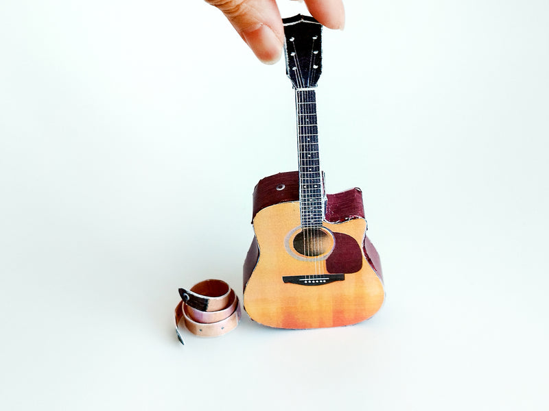 1:6 Mini Acoustic Guitar, DIY Dollhouse Miniature (PDF Pattern)