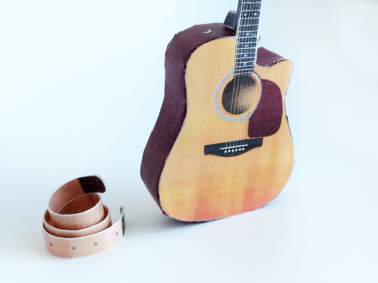 1:6 Mini Acoustic Guitar, DIY Miniature Music Instrument printable template for Dollhouse home decoration and accessory