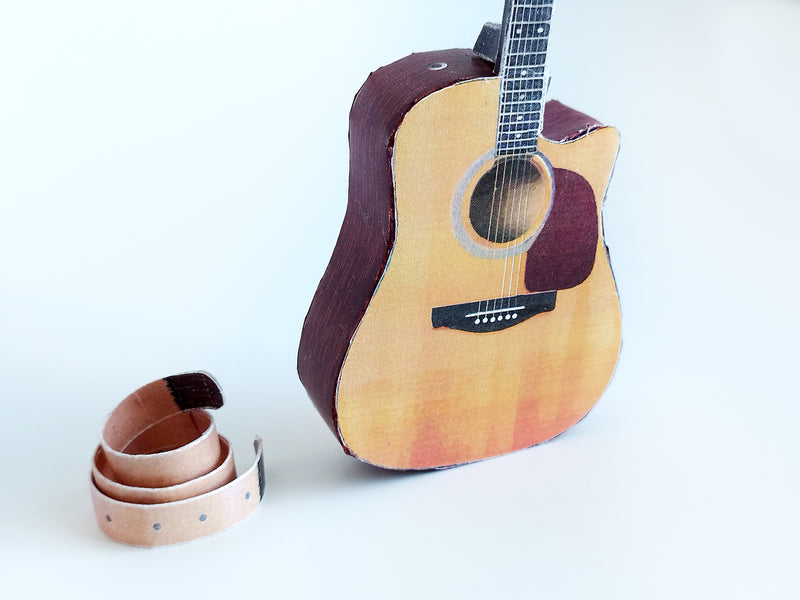 1:6 Mini Acoustic Guitar, DIY Dollhouse Miniature (PDF Pattern)