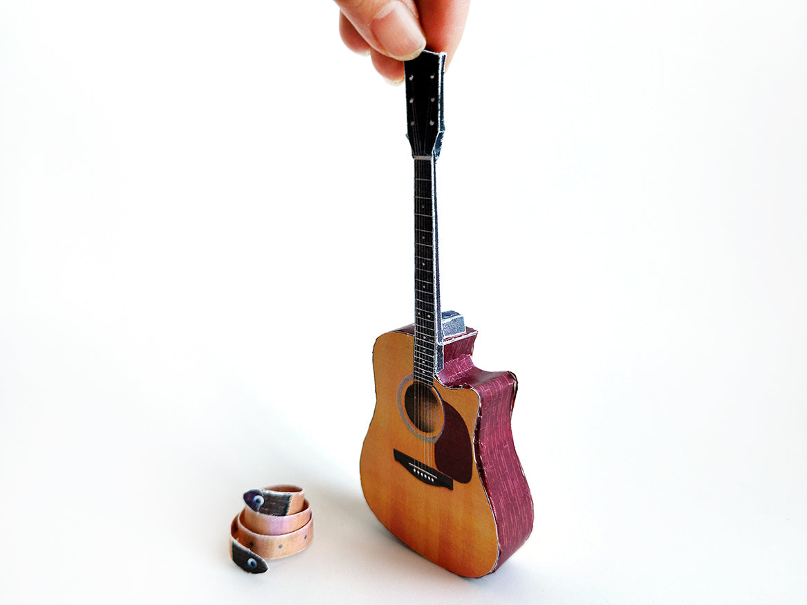 1:6 Mini Acoustic Guitar, DIY Miniature Music Instrument printable template for Dollhouse home decoration and accessory