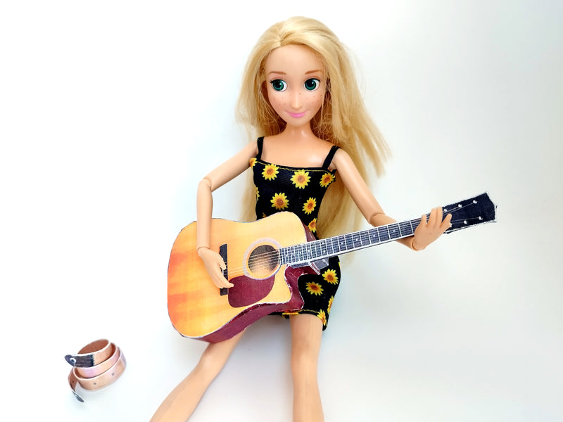 1:6 Mini Acoustic Guitar, DIY Dollhouse Miniature (PDF Pattern)