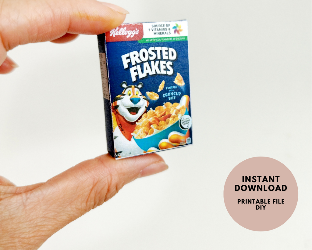 Frosted Flaks Cereal Box, 1:6, 16 dollhouse, 16 scale, printable, breakfast, Supermarket, Dollhouse, Miniature, kitchen