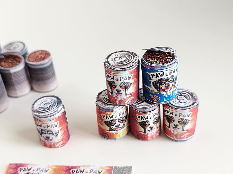 1:6 Miniature Dog Food Cans, Pet Store Printable Template (Digital Download)