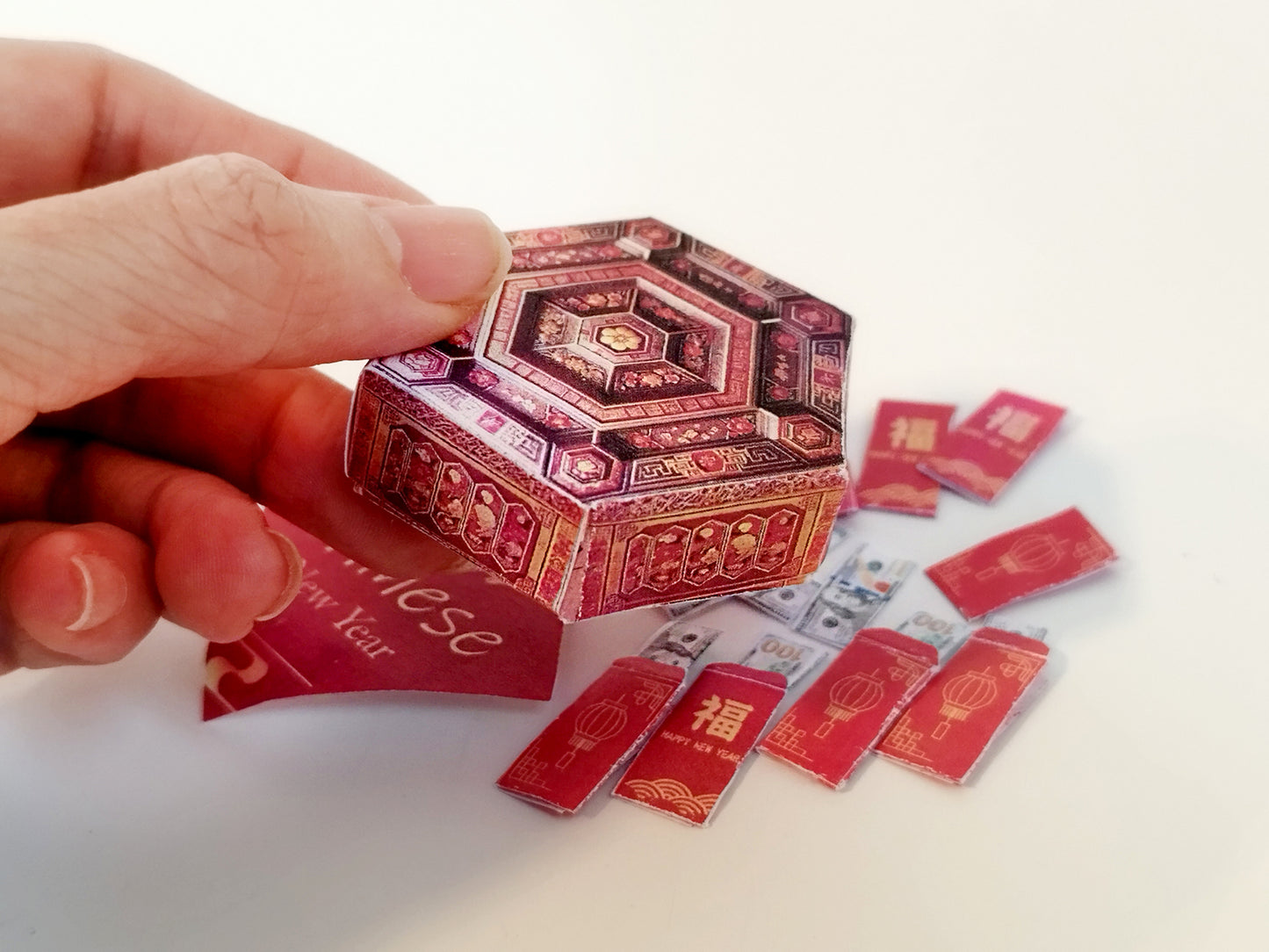 *FREE DOWNLOAD*  Chinese Lunar New Year candy box , red pocket with US dollar for doll and barbie, festival limited